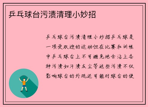 乒乓球台污渍清理小妙招